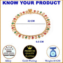 Gold Plated Red & Green Teardrop Cubic Zirconia Stone-Studded Anklets Set Of 2