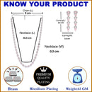 Rhodium-Plated Silver Toned Oval Pink American Diamond Long Necklace with Drop Earrings Jewellery Set