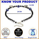 Rhodium Plated Silver Toned White Cubic Zirconia Stone Evil Eye Studded Charm Anklets