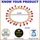 Gold Plated Round Shaped Red Kundan Studded Anklets Set Of 2
