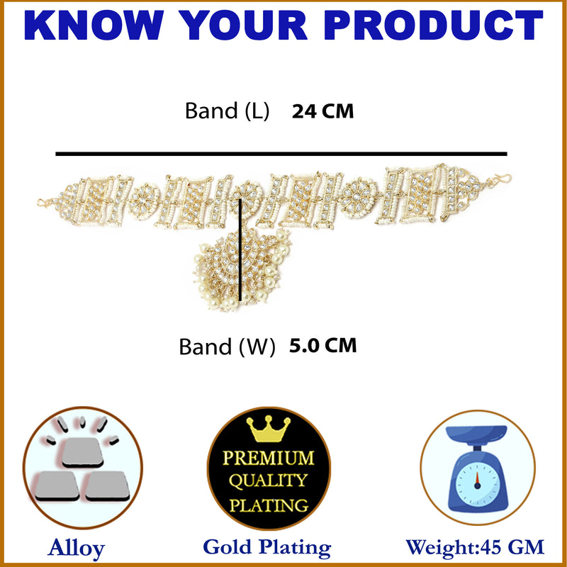 Gold-Plated White Kundan studded Crescent Shaped Sheeshphool