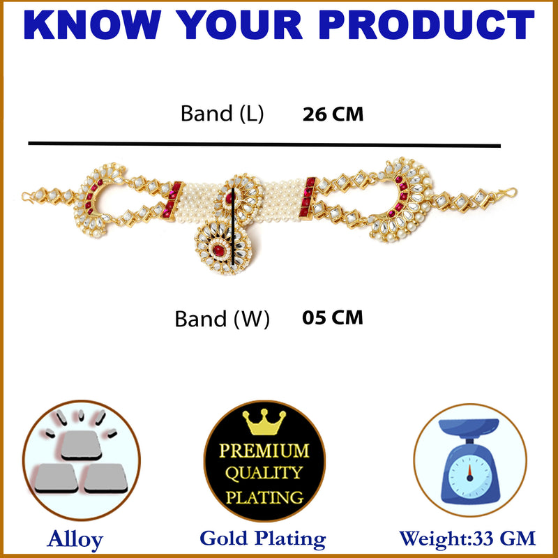 Gold-Plated Red & White Kundan studded Borla Style Sheeshphool