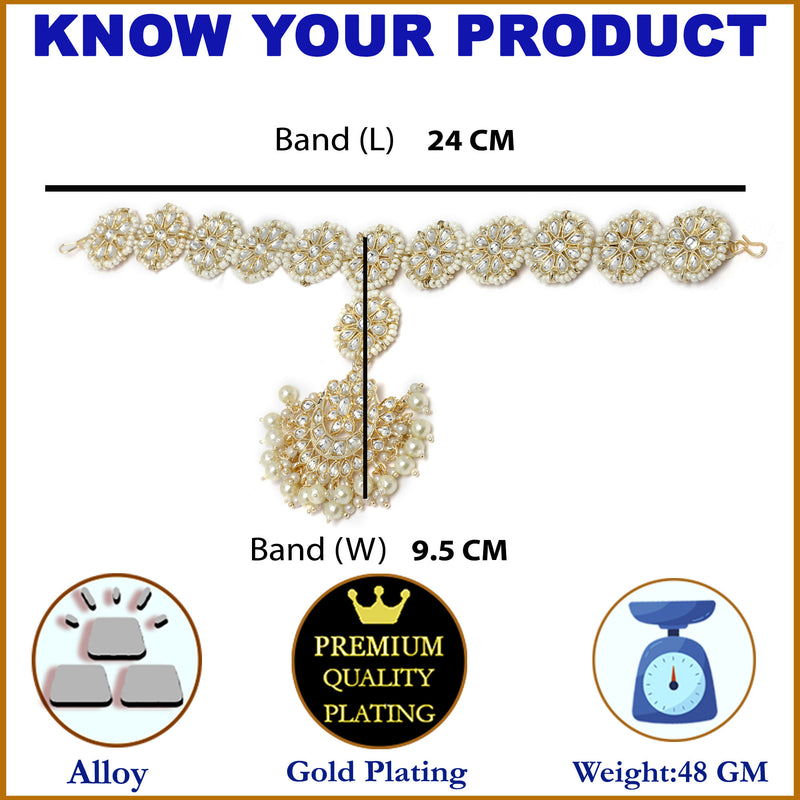 Gold-Plated White Kundan studded Crescent Shaped Sheeshphool