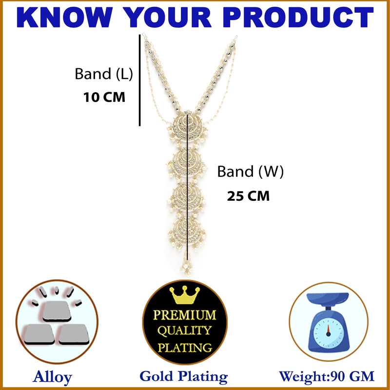 Gold Pleated Kundan Bridal Hair Choti with Pearls