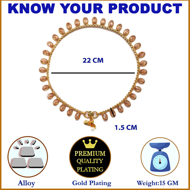 Gold Plated Peach Cubic Zirconia Stone Stone Studded Anklets