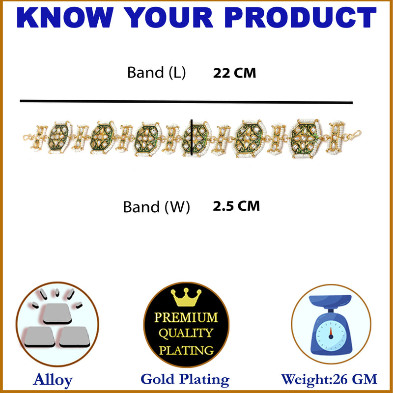 Gold-Plated Green Kundan Studded Hexagonal MathaPatti