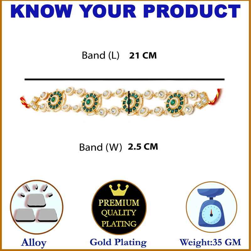 Gold-Plated Round Green Kundan & Pearl Mathapatti