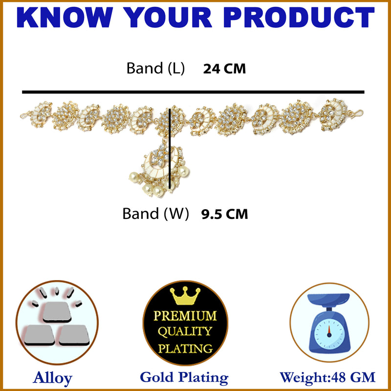 Gold-Plated White Kundan studded Crescent Shaped Sheeshphool