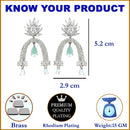 Rhodium-Plated Sea Green American Diamond studded Quirky Handcrafted Drop Earrings