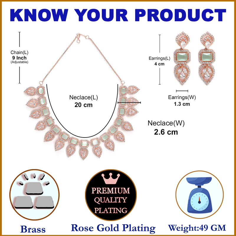 Rose Gold-Plated White & Green Crystal Studded Handcrafted Jewellery Set