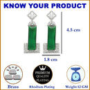 Rhodium-Plated Green American Diamond studded Rectangular Shaped Drop Earrings