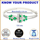 Rhodium-Plated Silver Toned Leaf Shaped Emerald Green American Diamond Studded Bracelet
