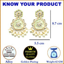 Gold-Plated Lime Green Beads White Pearls & Kundan studded Handcrafted Peacock Shaped Drop Earrings