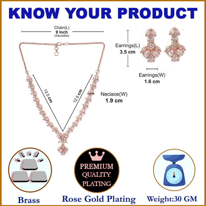 Rose Gold-Plated & White American Diamond Studded Floral Shaped Jewellery Set