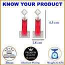 Rhodium-Plated Red American Diamond studded Rectangular Shaped Drop Earrings