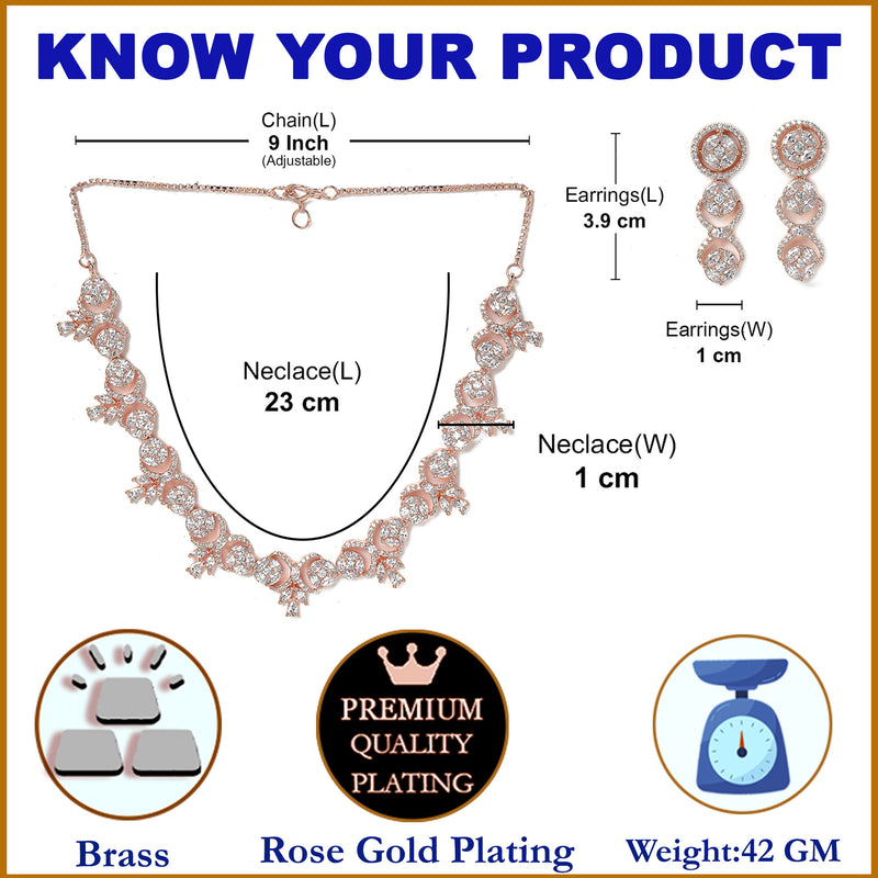 Rose Gold-Plated CZ & American Diamond Studded Handcrafted Jewellery Set