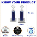 Rhodium-Plated Navy Blue American Diamond studded Rectangular Shaped Drop Earrings