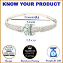 Rhodium-Plated Silver Toned Petal Shaped Sea Green American Diamond Studded Bracelet