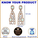 Rose Gold-Plated Gunmetal Toned Sea Green American Diamond studded Classic Drop Earrings