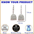 Rhodium Plated Silver Toned with Pink & White American Diamond Jhumka Earrings