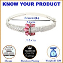 Rhodium-Plated Silver Toned Petal Shaped Red American Diamond Studded Bracelet