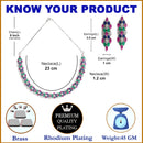 Rhodium-Plated with Silver-Tone Pink Blue White & Green American Diamond Studded Jewellery Set