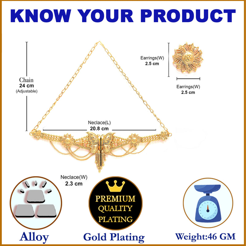 Gold-plated Butterfly Intricated Detail Choker Jewellary Set