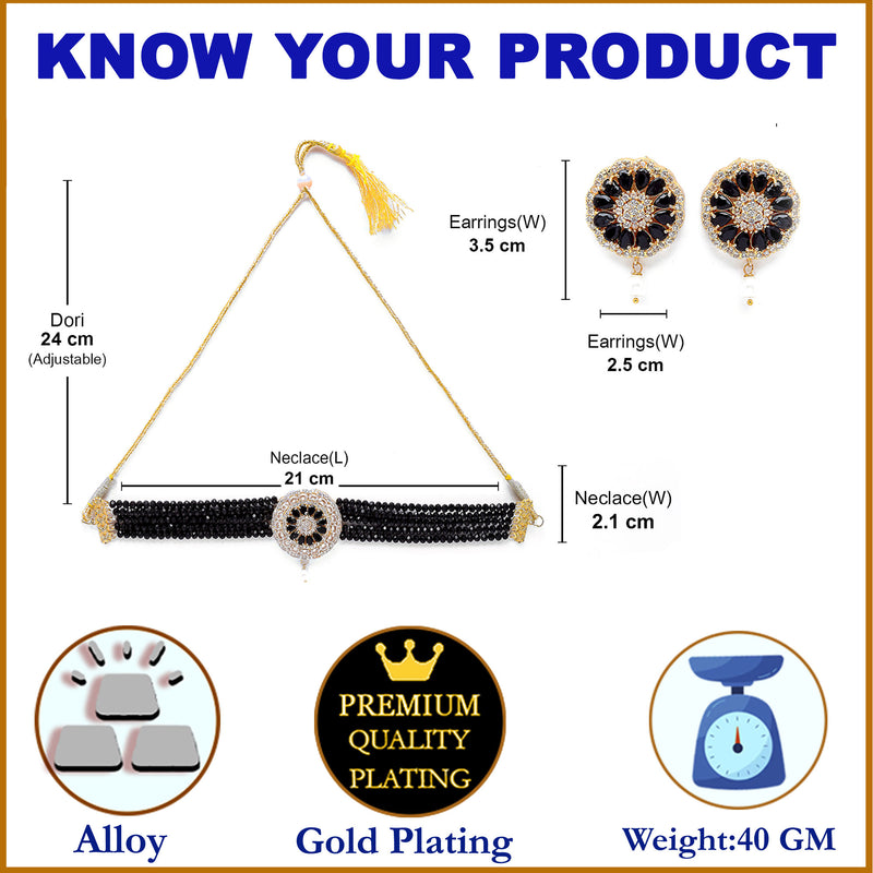 Black & White Gold-Plated American Diamond Studded Choker Necklace Set