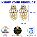 Gold-Plated Kundan & White Pearls studded Teardrop Shaped Mirror Drop Earrings