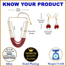 Off White Maroon Beaded Rajasthani Vintage Single String 5 Layered Necklace With Drop Earring Jewellery Set