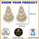 Gold-Plated White Pearls & Kundan studded Crescent Shaped Vilandi Drop Earrings