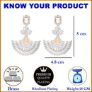 Rhodium-Plated Orange & White American Diamond studded Leaf Shaped Drop Earrings