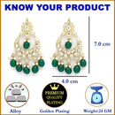 Gold Plated Kundan & Pearls Studded Crescent Shaped Chandbali Earrings