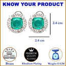 Rhodium-Plated Emerald Green & White American Diamond studded Contemporary Round Stud Earrings