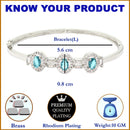 Rhodium-Plated Silver Toned Oval Shaped Blue American Diamond Studded Kada Bracelet