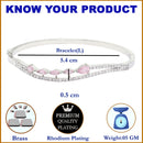 Rhodium-Plated Silver Toned Pink Teardrop Shape American Diamond Studded Bracelet