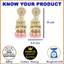 Gold-Plated Pink Kundan & White Pearls studded Dome Shaped Vilandi Jhumka Earrings