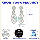 Rhodium-Plated Sea Green American Diamond studded Oval & Quirky Shaped Drop Earrings