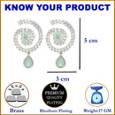 Rhodium-Plated with Silver-Toned American Diamond Circular Drop Earrings