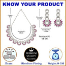 Rhodium-Plated Magenta American Diamond Studded Classic Necklace with Earrings Jewellery Set