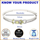 Rhodium Plated Silver Toned Square Light Green American Diamond Studded Bracelet