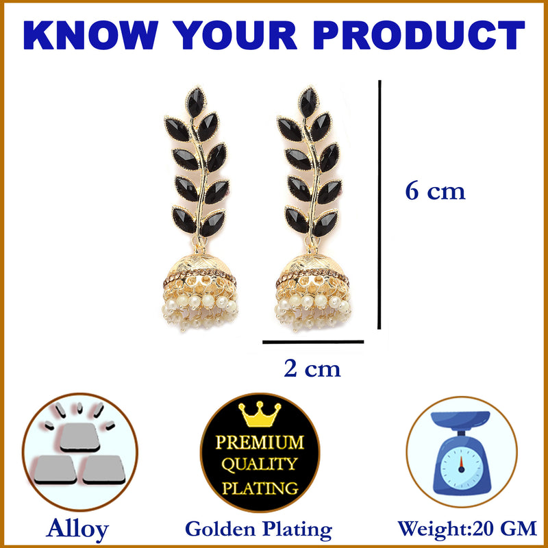 Gold-Plated Black & White Kundan studded Dome Shaped Meenakari Jhumka Earrings