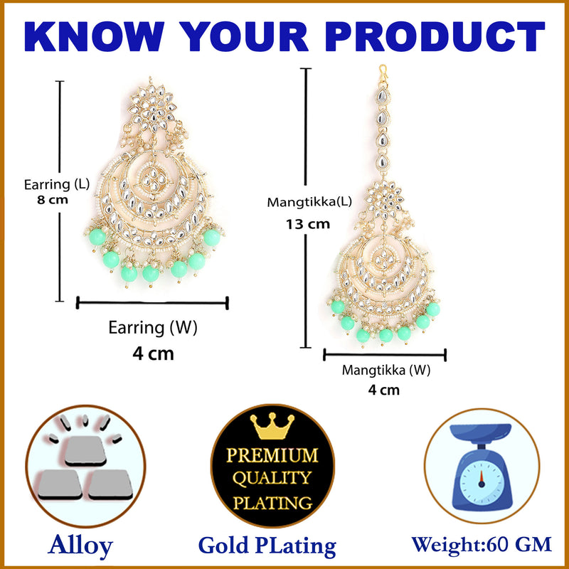 Rose Gold-Plated Sea Green American Diamond Studded Contemporary Head Jewellery With Earring