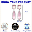 Rhodium-Plated Pink & White American Diamond studded Teardrop Shaped Drop Earrings