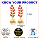 Red Antique Leaf Shaped Gold-Plated Jhumka Earrings