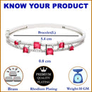 Rhodium-Plated Silver Toned Square Red American Diamond Studded Bracelet