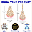 Gold Plated Pink Kundan Bead Drops Ethnic Maang Tikka & Earring