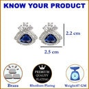 Navy Blue American Diamond Triangular Shaped Rhodium-Plated with Silver-Tone Studs Earrings