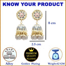 Gold-Plated Grey Kundan & White Pearls studded Dome Shaped Handcrafted Jhumka Earrings