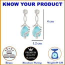 Rhodium-Plated Sky Blue & White American Diamond studded Trardrop Shaped Drop Earrings